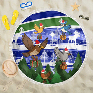 Gambia Christmas Beach Blanket Santa Birds Gift Boxes Forest Scene and Snowflake - African Pride