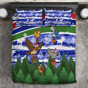 Gambia Christmas Bedding Set Santa Birds Gift Boxes Forest Scene and Snowflake - African Pride