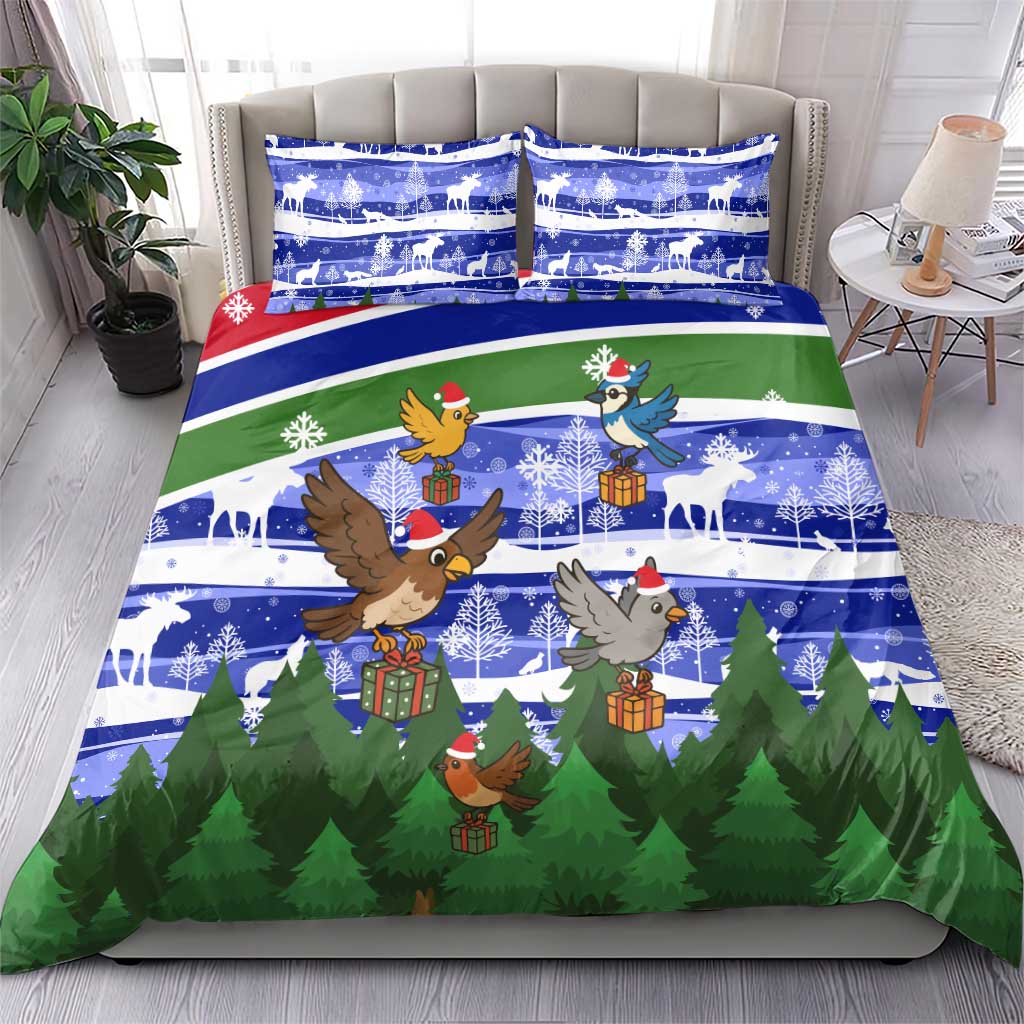 Gambia Christmas Bedding Set Santa Birds Gift Boxes Forest Scene and Snowflake - African Pride