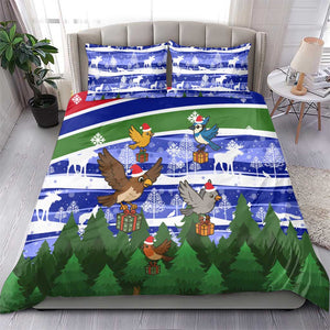 Gambia Christmas Bedding Set Santa Birds Gift Boxes Forest Scene and Snowflake - African Pride