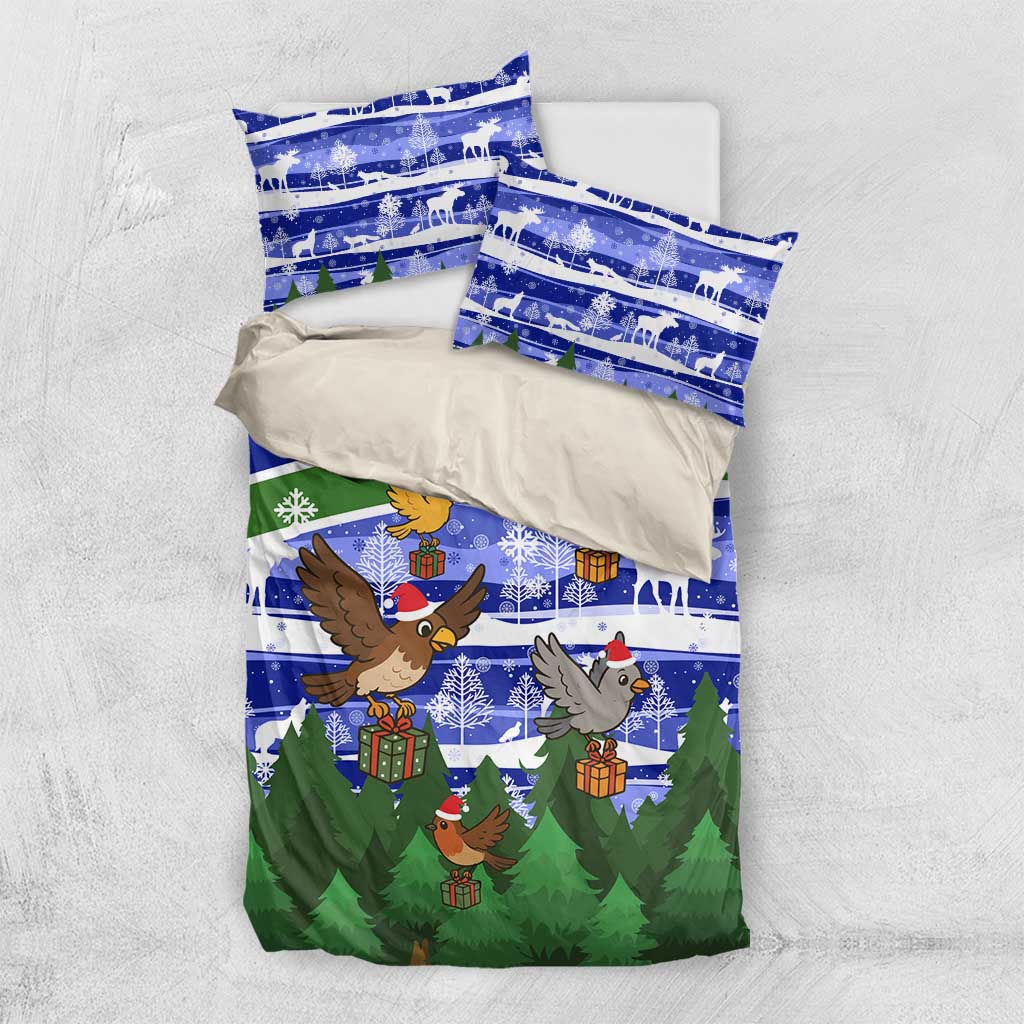 Gambia Christmas Bedding Set Santa Birds Gift Boxes Forest Scene and Snowflake - African Pride