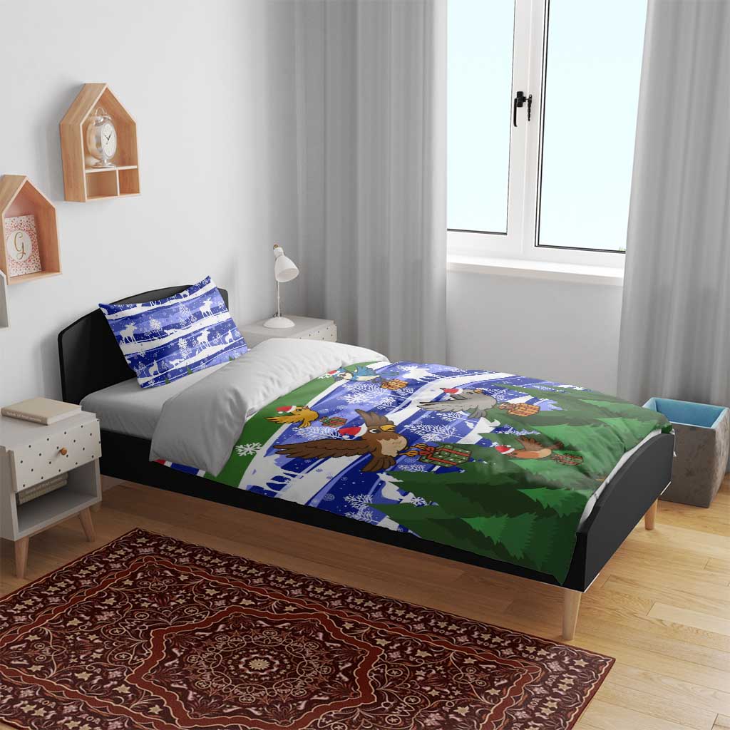 Gambia Christmas Bedding Set Santa Birds Gift Boxes Forest Scene and Snowflake - African Pride