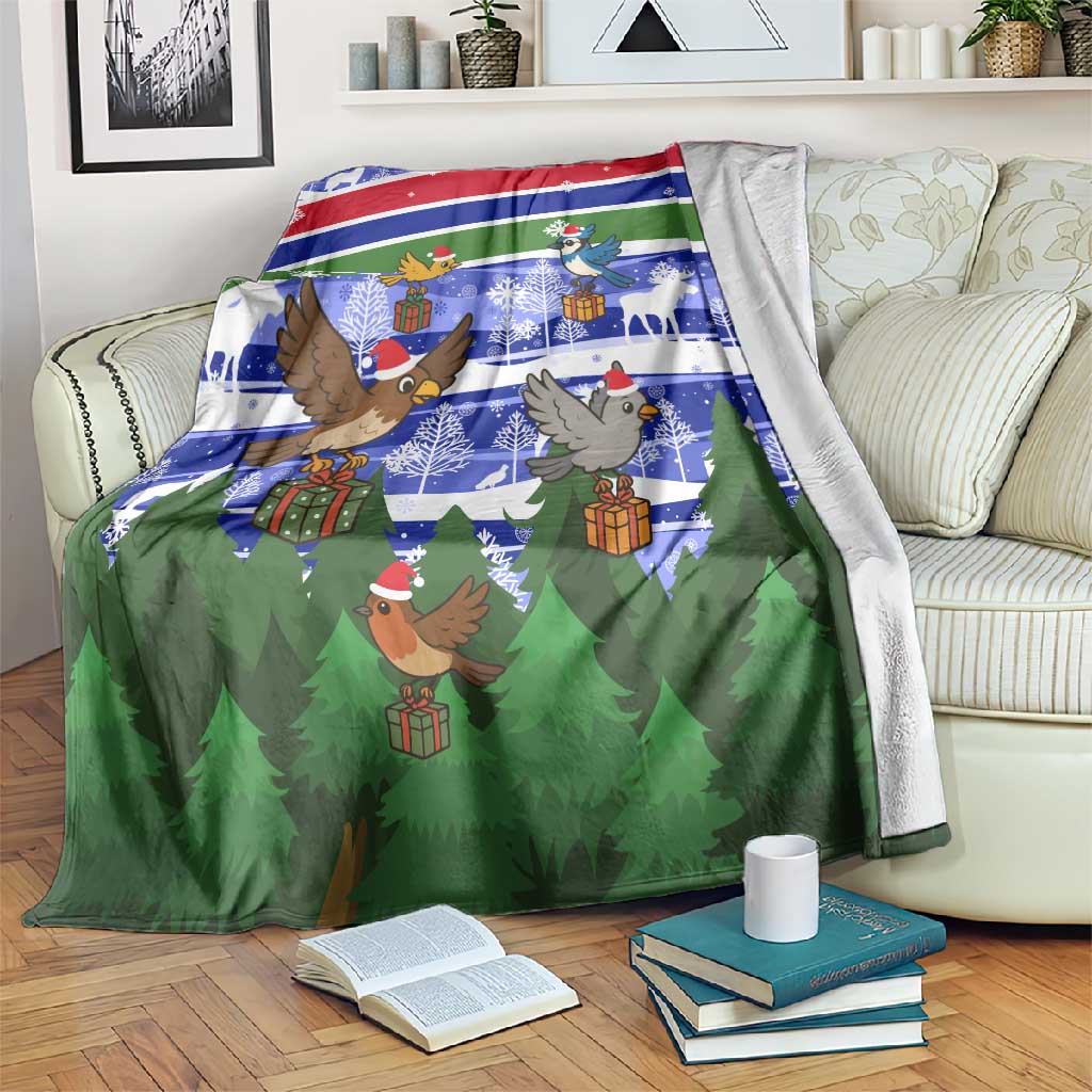 Gambia Christmas Blanket Santa Birds Gift Boxes Forest Scene and Snowflake - African Pride