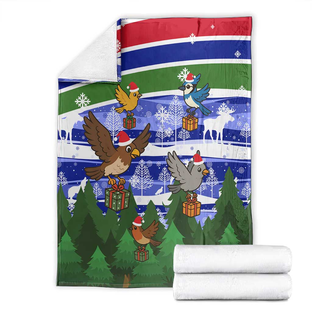 Gambia Christmas Blanket Santa Birds Gift Boxes Forest Scene and Snowflake - African Pride