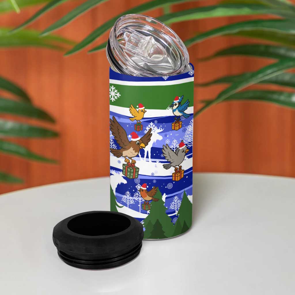 Gambia Christmas 4 in 1 Can Cooler Tumbler Santa Birds Gift Boxes Forest Scene and Snowflake - African Pride