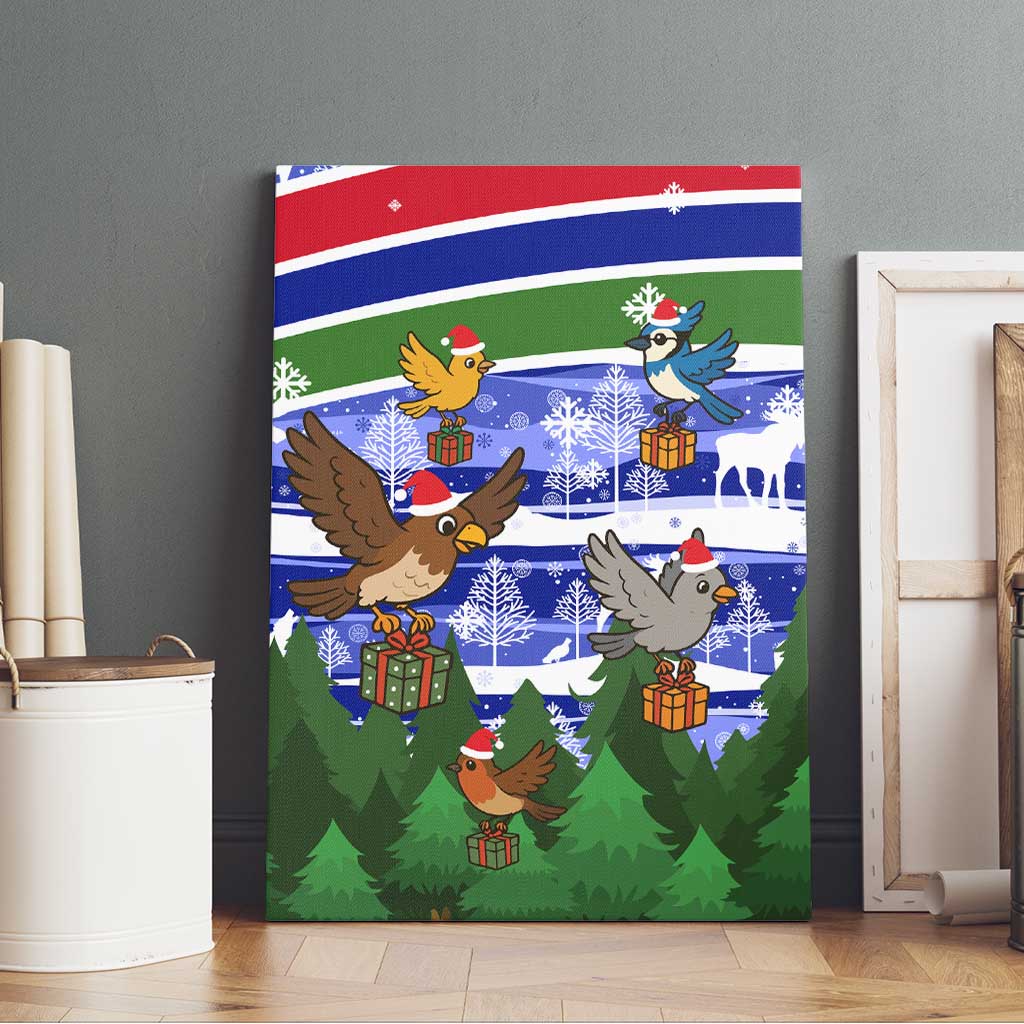 Gambia Christmas Canvas Wall Art Santa Birds Gift Boxes Forest Scene and Snowflake - African Pride