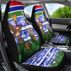 Gambia Christmas Car Seat Cover Santa Birds Gift Boxes Forest Scene and Snowflake - African Pride