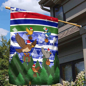 Gambia Christmas Garden Flag Santa Birds Gift Boxes Forest Scene and Snowflake - African Pride
