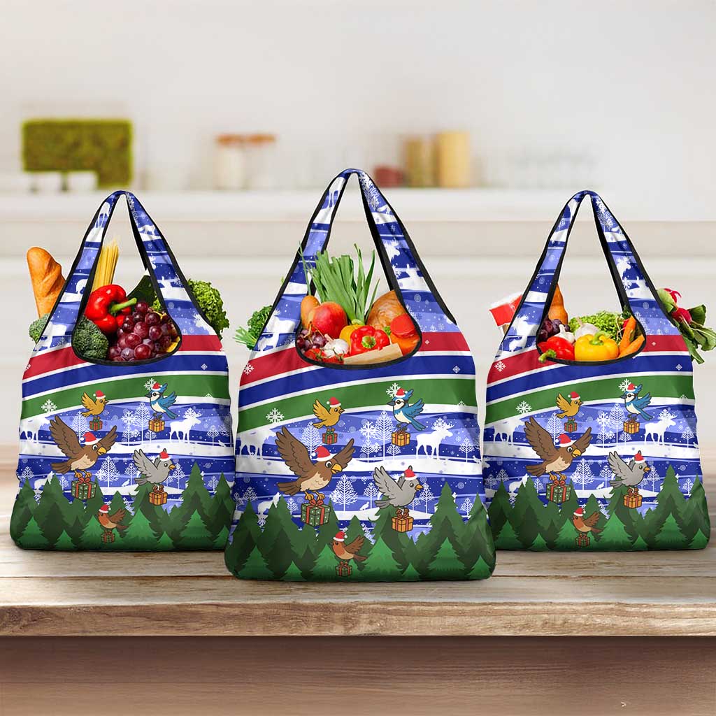 Gambia Christmas Grocery Bag Santa Birds Gift Boxes Forest Scene and Snowflake - African Pride