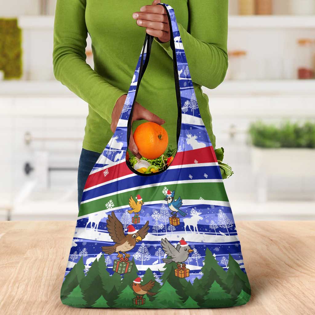 Gambia Christmas Grocery Bag Santa Birds Gift Boxes Forest Scene and Snowflake - African Pride