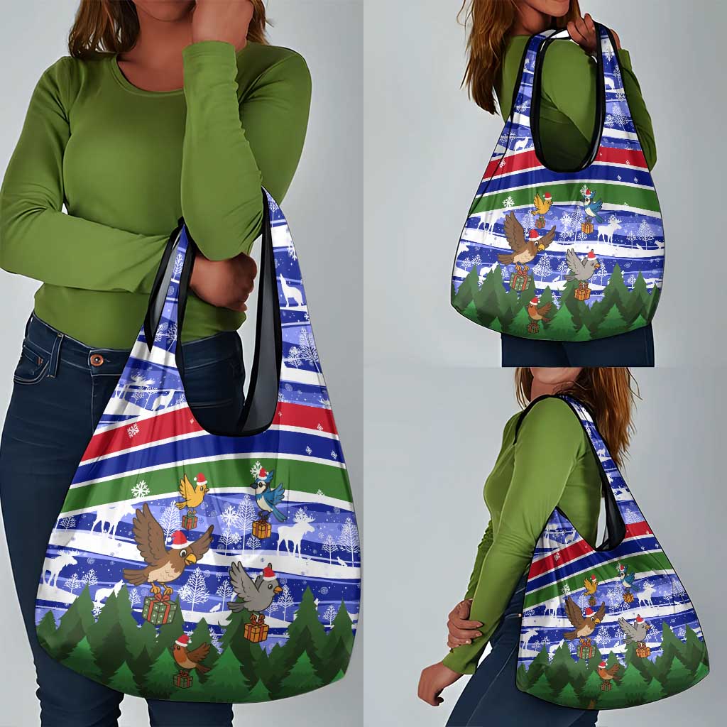 Gambia Christmas Grocery Bag Santa Birds Gift Boxes Forest Scene and Snowflake - African Pride
