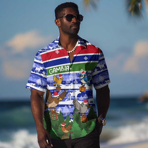 Gambia Christmas Hawaiian Shirt Santa Birds Gift Boxes Forest Scene and Snowflake - African Pride