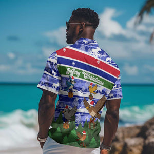 Gambia Christmas Hawaiian Shirt Santa Birds Gift Boxes Forest Scene and Snowflake - African Pride