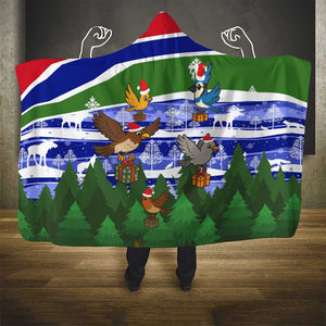 Gambia Christmas Hooded Blanket Santa Birds Gift Boxes Forest Scene and Snowflake - African Pride