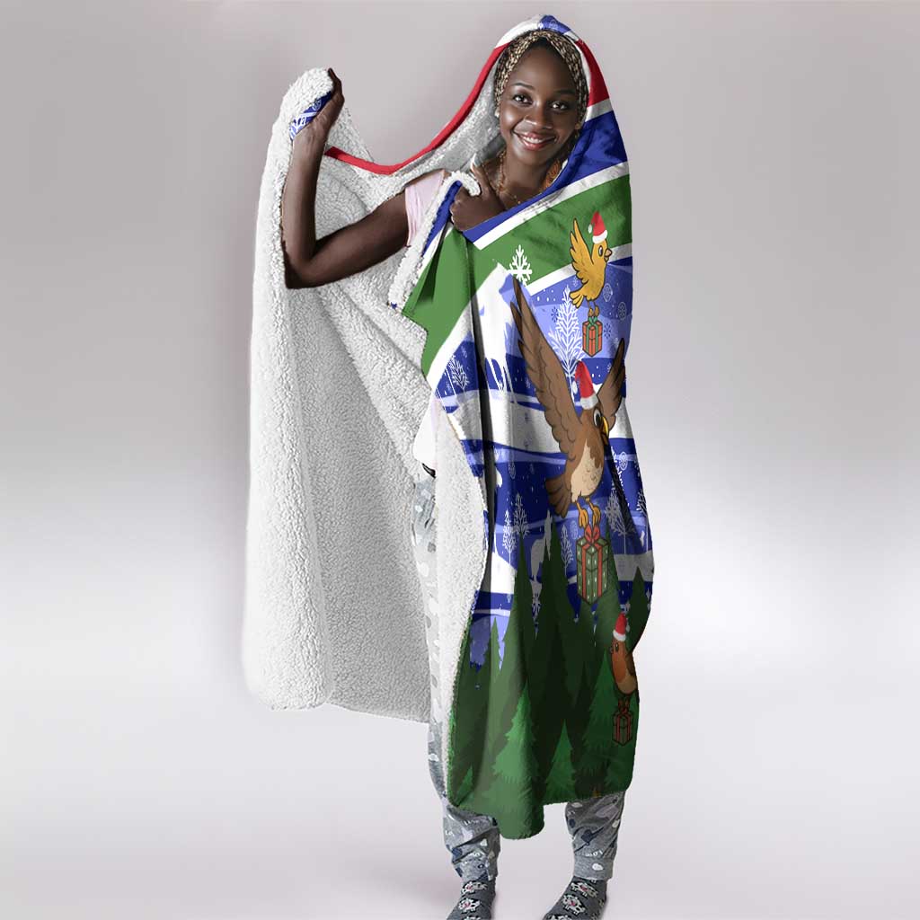 Gambia Christmas Hooded Blanket Santa Birds Gift Boxes Forest Scene and Snowflake - African Pride