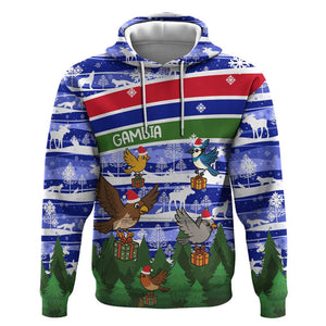 Gambia Christmas Hoodie Santa Birds Gift Boxes Forest Scene and Snowflake - African Pride