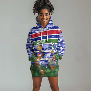 Gambia Christmas Hoodie Dress Santa Birds Gift Boxes Forest Scene and Snowflake - African Pride