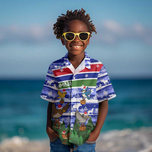 Gambia Christmas Kid Hawaiian Shirt Santa Birds Gift Boxes Forest Scene and Snowflake - African Pride