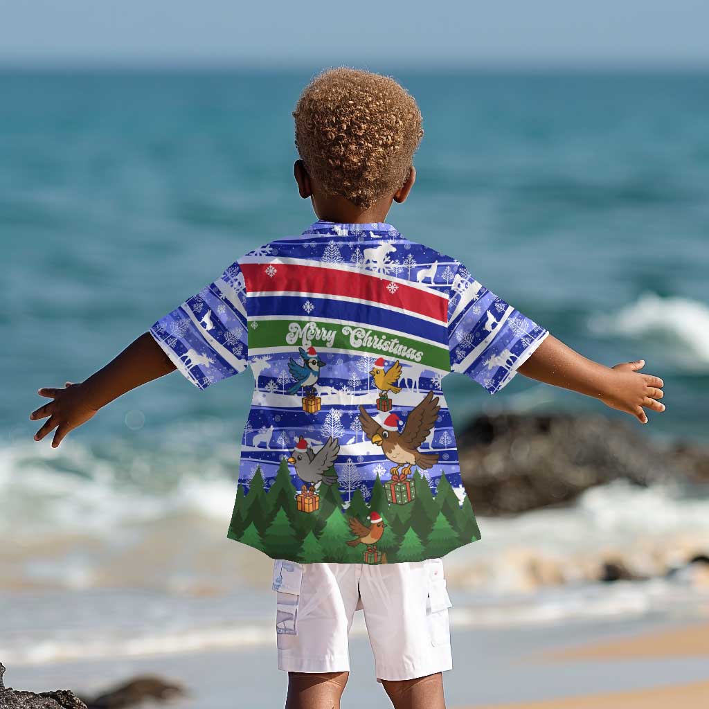 Gambia Christmas Kid Hawaiian Shirt Santa Birds Gift Boxes Forest Scene and Snowflake - African Pride