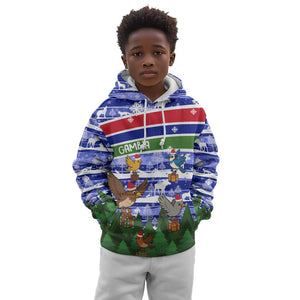 Gambia Christmas Kid Hoodie Santa Birds Gift Boxes Forest Scene and Snowflake - African Pride