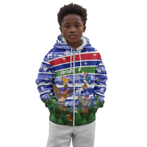 Gambia Christmas Kid Hoodie Santa Birds Gift Boxes Forest Scene and Snowflake - African Pride