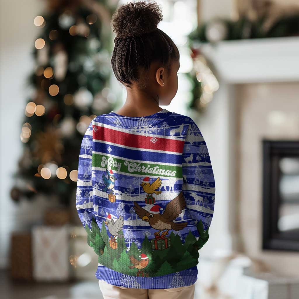 Gambia Christmas Kid Ugly Christmas Sweater Santa Birds Gift Boxes Forest Scene and Snowflake - African Pride