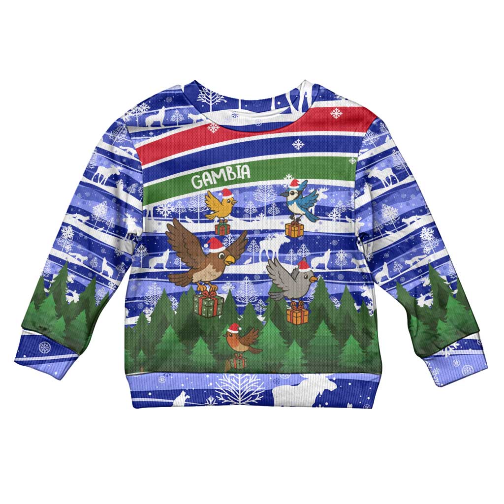 Gambia Christmas Kid Ugly Christmas Sweater Santa Birds Gift Boxes Forest Scene and Snowflake - African Pride