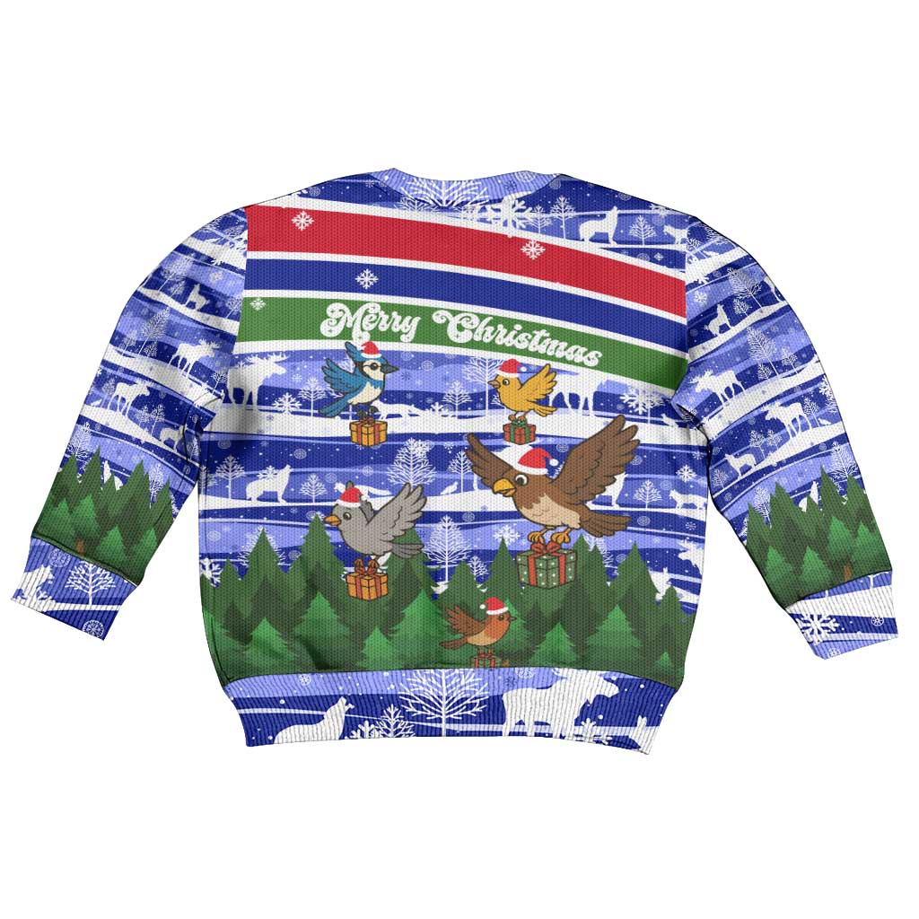 Gambia Christmas Kid Ugly Christmas Sweater Santa Birds Gift Boxes Forest Scene and Snowflake - African Pride