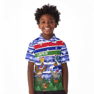 Gambia Christmas Kid Polo Shirt Santa Birds Gift Boxes Forest Scene and Snowflake - African Pride
