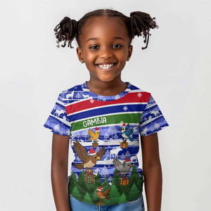 Gambia Christmas Kid T shirt Santa Birds Gift Boxes Forest Scene and Snowflake - African Pride