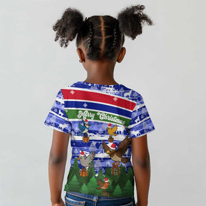 Gambia Christmas Kid T shirt Santa Birds Gift Boxes Forest Scene and Snowflake - African Pride