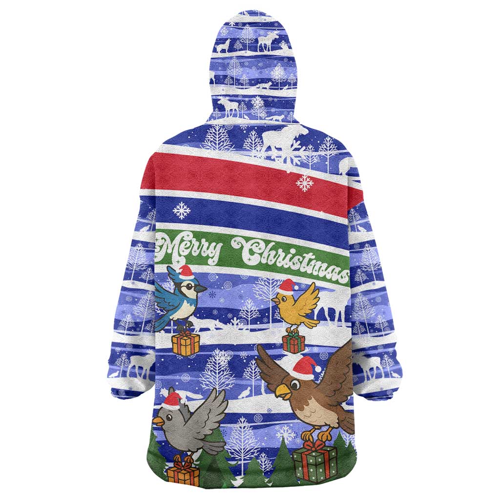 Gambia Christmas Kid Wearable Blanket Hoodie Santa Birds Gift Boxes Forest Scene and Snowflake - African Pride