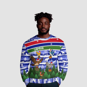 Gambia Christmas Ugly Christmas Sweater Santa Birds Gift Boxes Forest Scene and Snowflake - African Pride