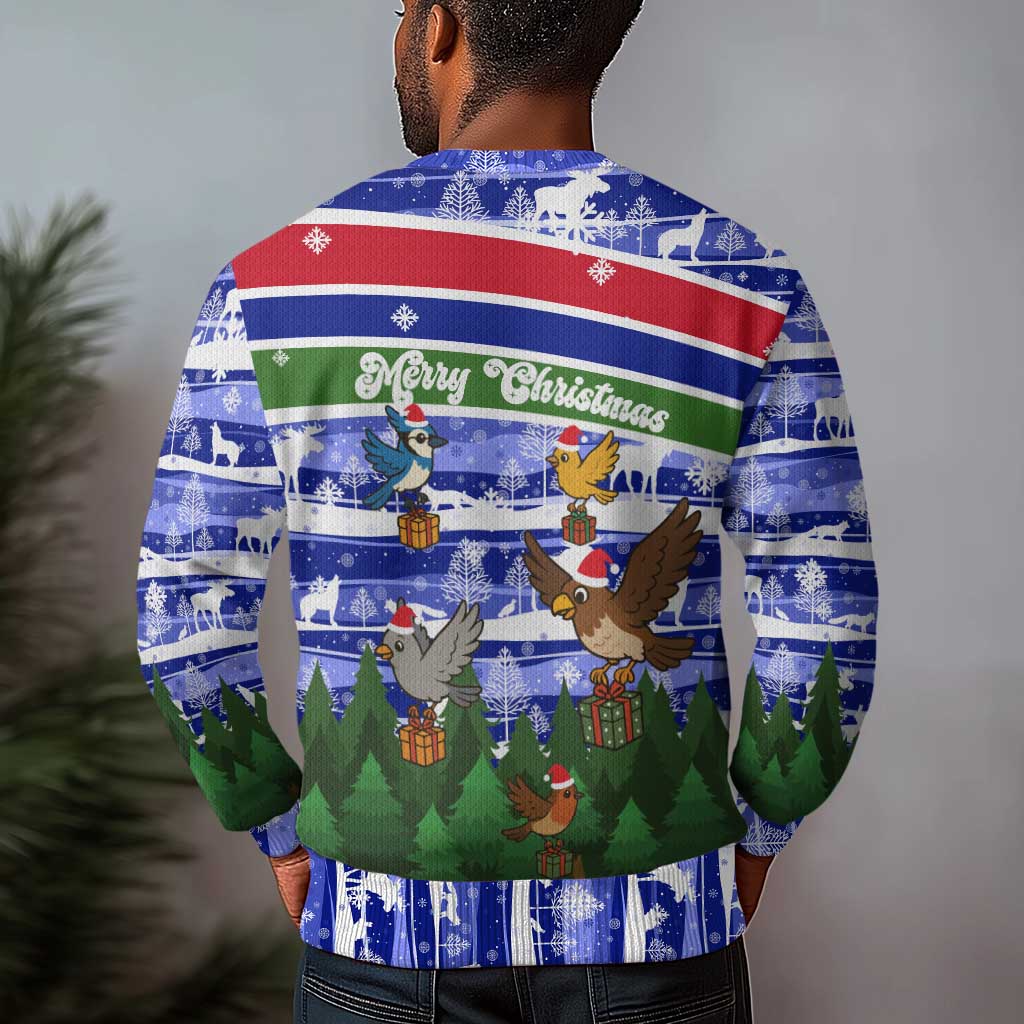 Gambia Christmas Ugly Christmas Sweater Santa Birds Gift Boxes Forest Scene and Snowflake - African Pride