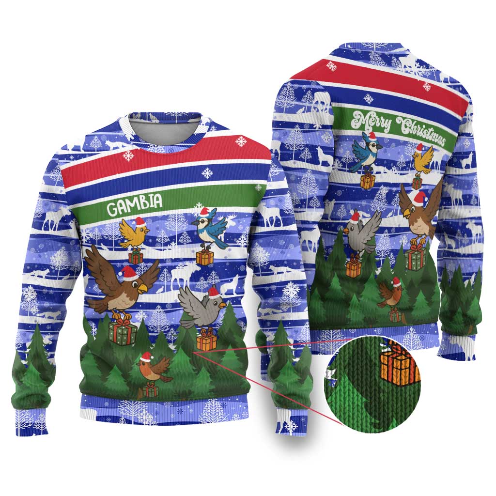 Gambia Christmas Ugly Christmas Sweater Santa Birds Gift Boxes Forest Scene and Snowflake - African Pride