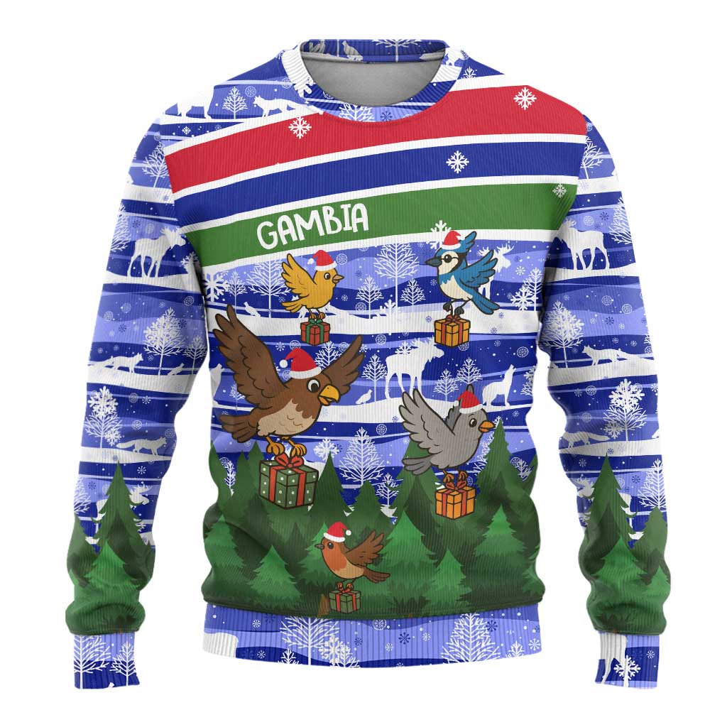 Gambia Christmas Ugly Christmas Sweater Santa Birds Gift Boxes Forest Scene and Snowflake - African Pride