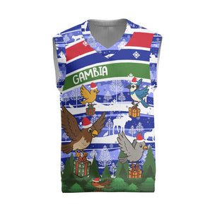 Gambia Christmas Knitted V-Neck Vest Santa Birds Gift Boxes Forest Scene and Snowflake - African Pride