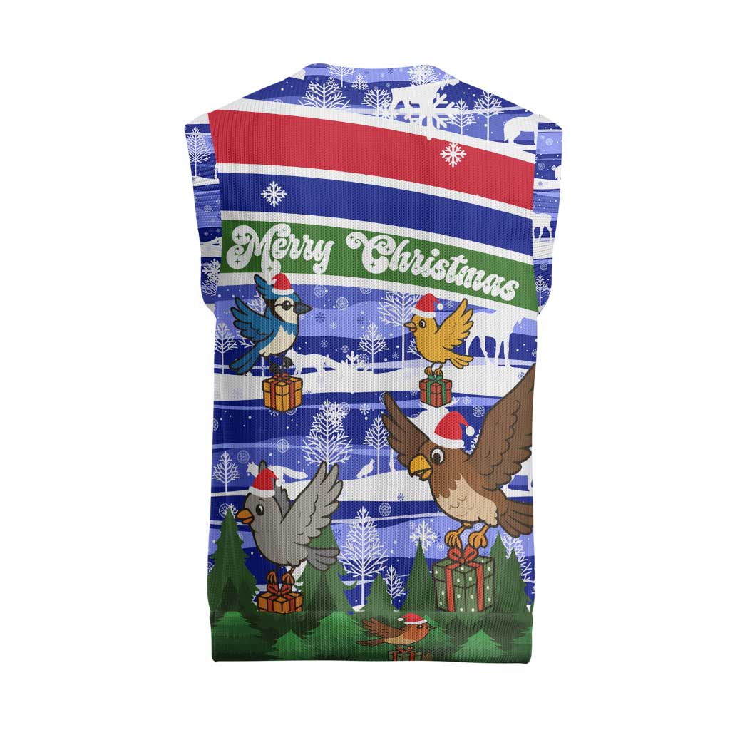 Gambia Christmas Knitted V-Neck Vest Santa Birds Gift Boxes Forest Scene and Snowflake - African Pride