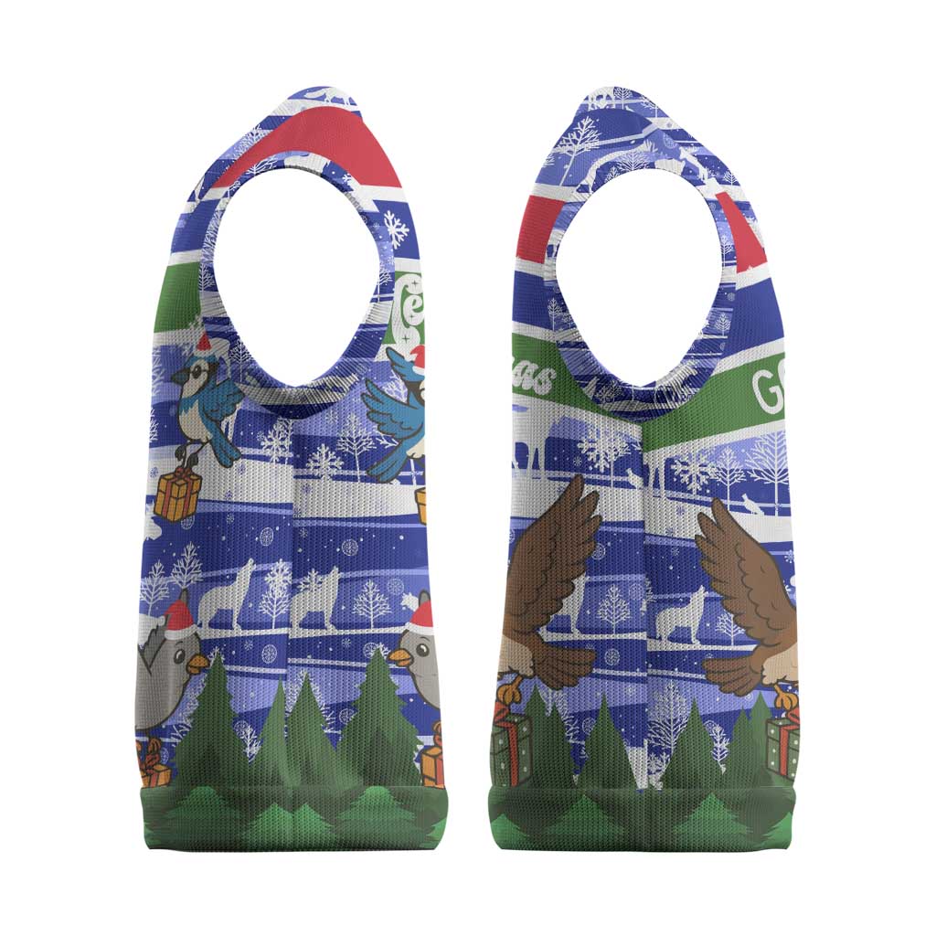 Gambia Christmas Knitted V-Neck Vest Santa Birds Gift Boxes Forest Scene and Snowflake - African Pride