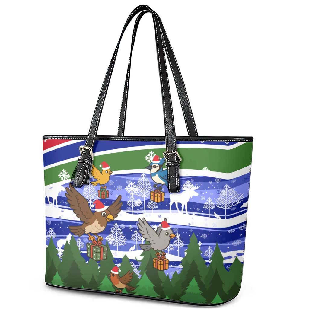 Gambia Christmas Leather Tote Bag Santa Birds Gift Boxes Forest Scene and Snowflake - African Pride