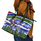 Gambia Christmas Leather Tote Bag Santa Birds Gift Boxes Forest Scene and Snowflake - African Pride