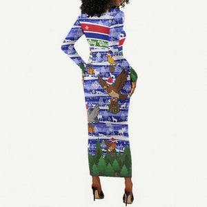 Gambia Christmas Long Sleeve Bodycon Dress Santa Birds Gift Boxes Forest Scene and Snowflake - African Pride