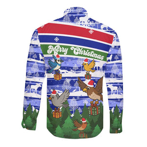 Gambia Christmas Long Sleeve Button Shirt Santa Birds Gift Boxes Forest Scene and Snowflake - African Pride