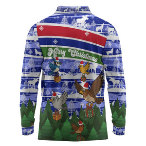 Gambia Christmas Long Sleeve Polo Shirt Santa Birds Gift Boxes Forest Scene and Snowflake - African Pride