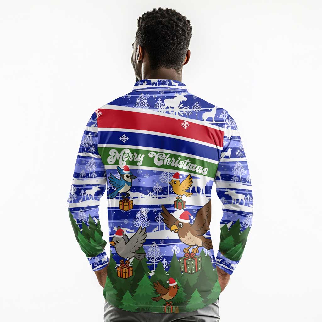 Gambia Christmas Long Sleeve Polo Shirt Santa Birds Gift Boxes Forest Scene and Snowflake - African Pride