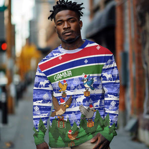 Gambia Christmas Long Sleeve Shirt Santa Birds Gift Boxes Forest Scene and Snowflake - African Pride