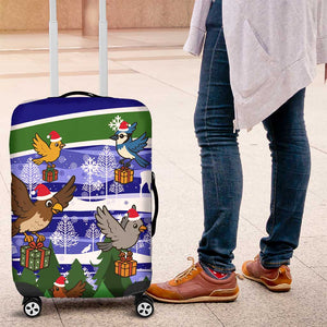 Gambia Christmas Luggage Cover Santa Birds Gift Boxes Forest Scene and Snowflake - African Pride