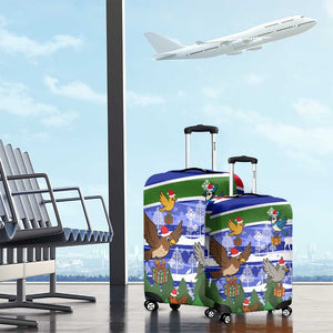 Gambia Christmas Luggage Cover Santa Birds Gift Boxes Forest Scene and Snowflake - African Pride