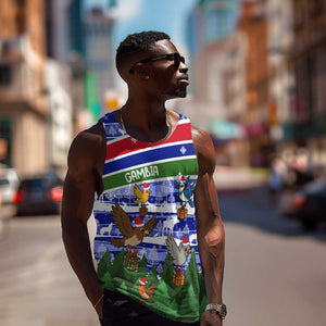 Gambia Christmas Men Tank Top Santa Birds Gift Boxes Forest Scene and Snowflake - African Pride