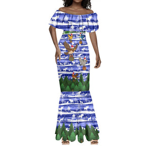 Gambia Christmas Mermaid Dress Santa Birds Gift Boxes Forest Scene and Snowflake - African Pride